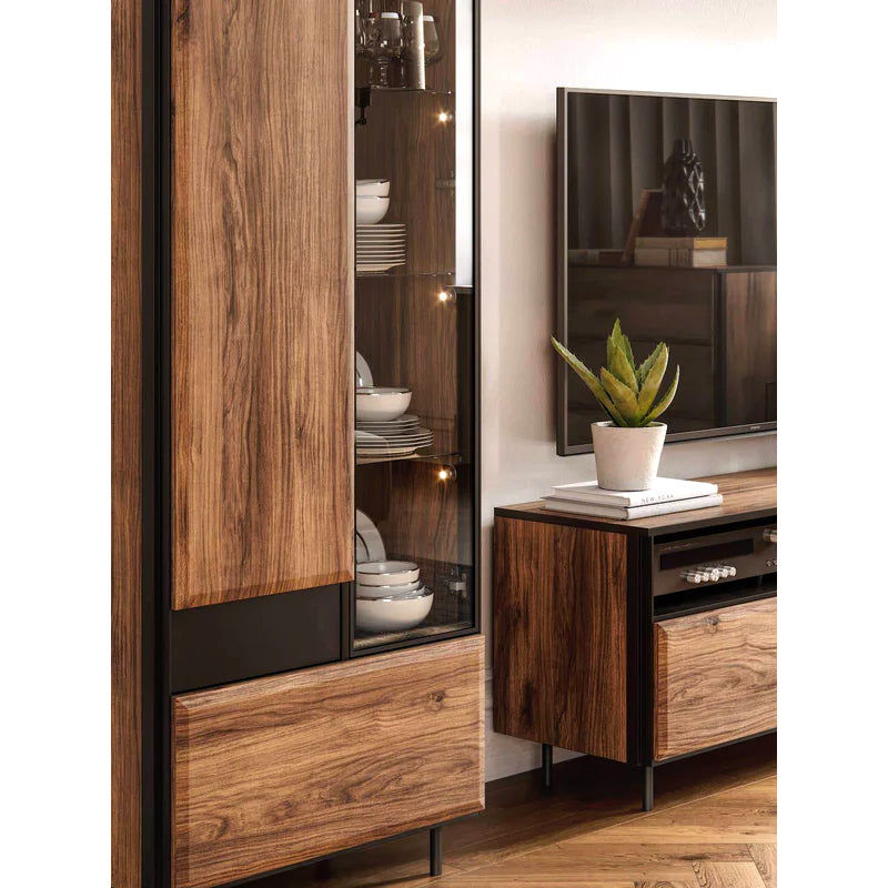 Borga Wooden Tall Display Cabinet in Oak Catania