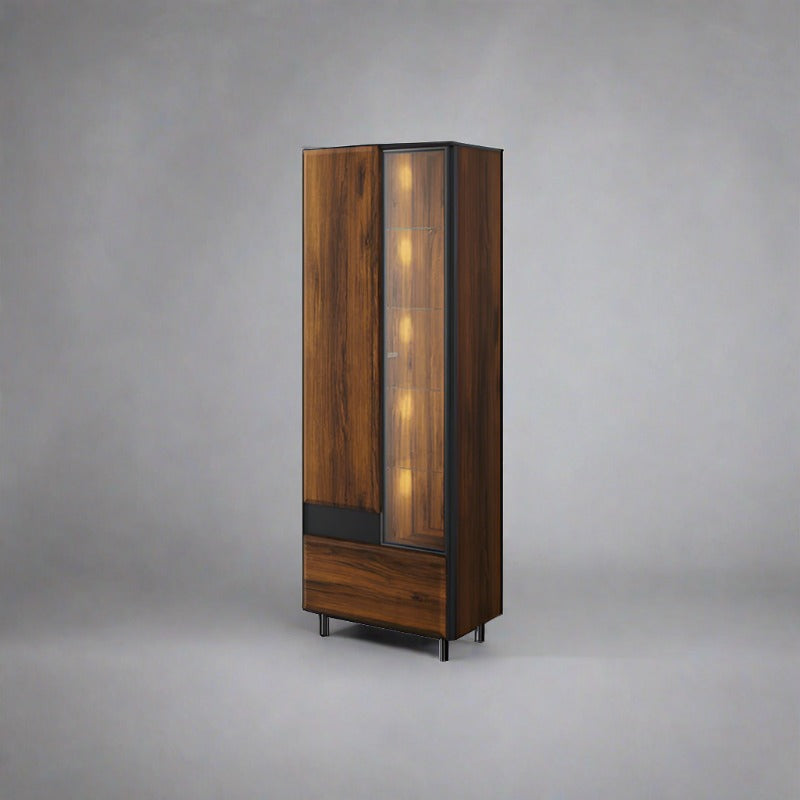 Borga Wooden Tall Display Cabinet in Oak Catania