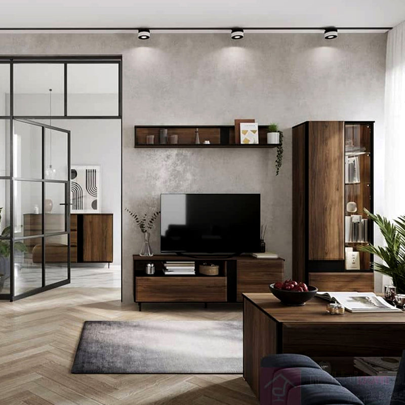 Borga Wooden Tall Display Cabinet in Oak Catania - Furniture One Shop