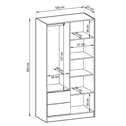 Bamberg Mirrored Hinged Door Wooden Wardrobe with 2 Doors 2 Drawer in Grey & Lamella Artisan - Furniture One Shop