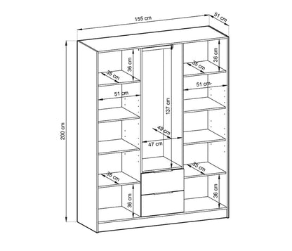 Bamberg Mirrored Hinged Door Wooden Wardrobe with 3 Doors 2 Drawer in Graphite & Lamella Artisan - Furniture One Shop