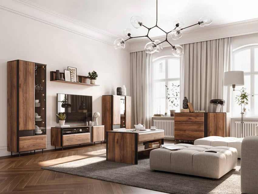 Borga Wooden Tall Storage Cabinet in Oak Catania - Furniture One Shop