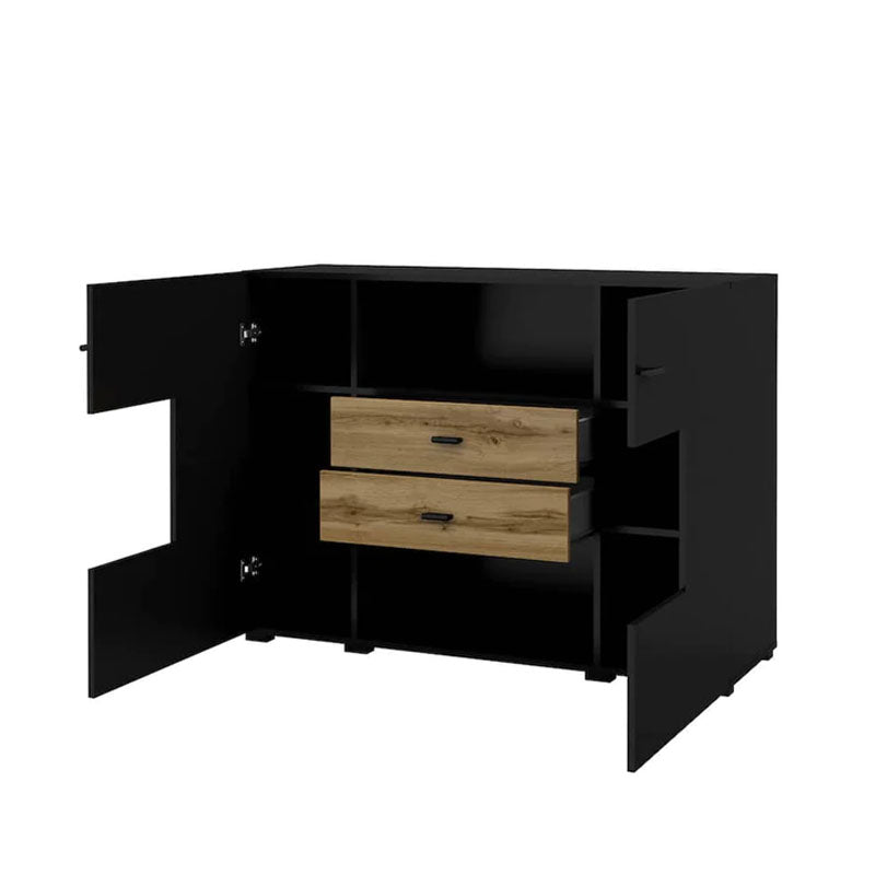 Coby Small Wooden 2 Door 2 Drawers Sideboard in Oak Wotan & Black