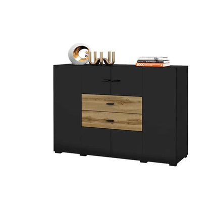Coby Small Wooden 2 Door 2 Drawers Sideboard in Oak Wotan & Black