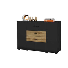 Coby Small Wooden 2 Door 2 Drawers Sideboard in Oak Wotan & Black