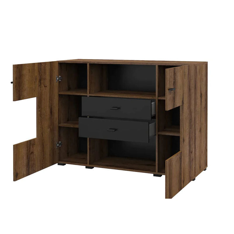 Coby Small Wooden 2 Door 2 Drawers Sideboard in Oak Monastery & Black