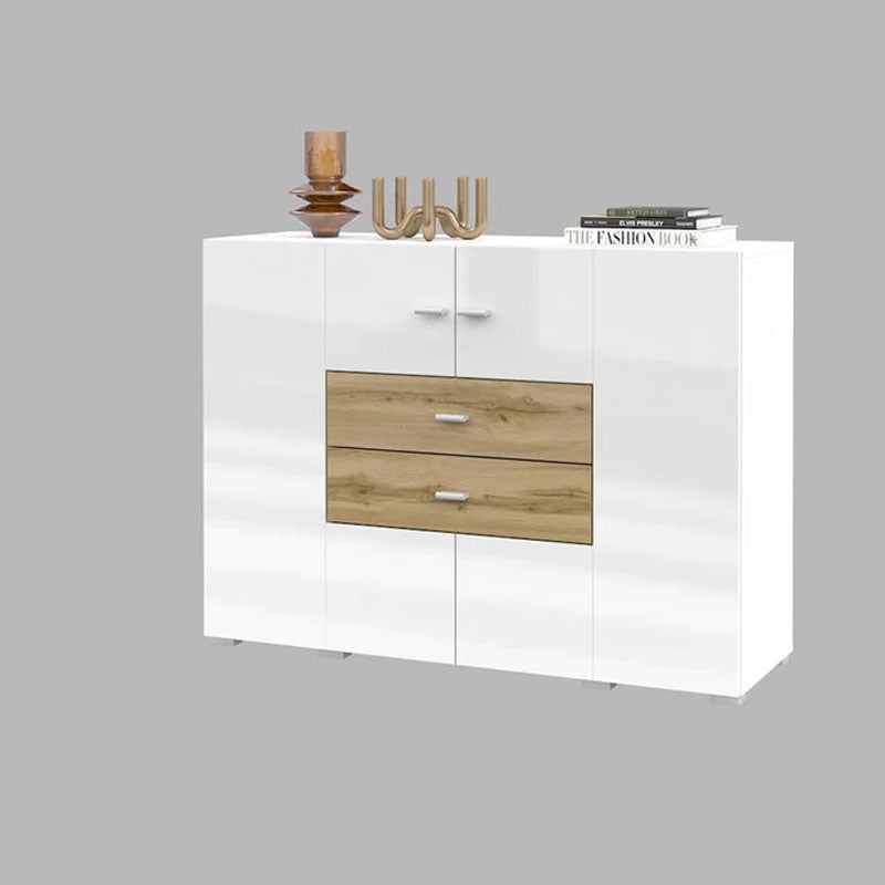 Coby Small Wooden 2 Door 2 Drawers Sideboard in Oak Wotan & White Gloss