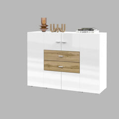 Coby Small Wooden 2 Door 2 Drawers Sideboard in Oak Wotan & White Gloss - Furniture One Shop
