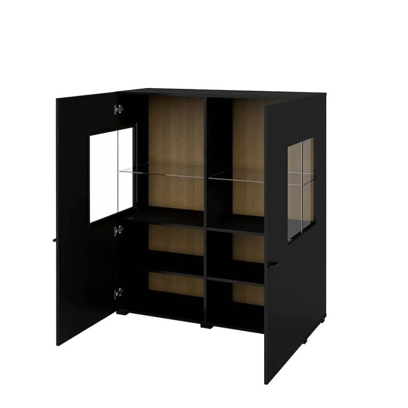 Coby Wooden 2 Door Display Cabinet in Oak Wotan & Black