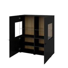 Coby Wooden 2 Door Display Cabinet in Oak Wotan & Black - Furniture One Shop