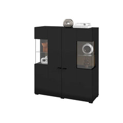 Coby Wooden 2 Door Display Cabinet in Oak Wotan & Black - Furniture One Shop