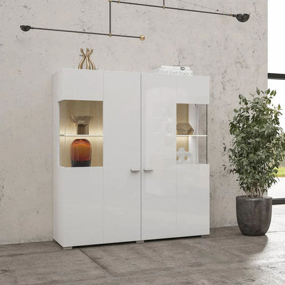 Coby Wooden 2 Door Display Cabinet in Oak Wotan & White Gloss