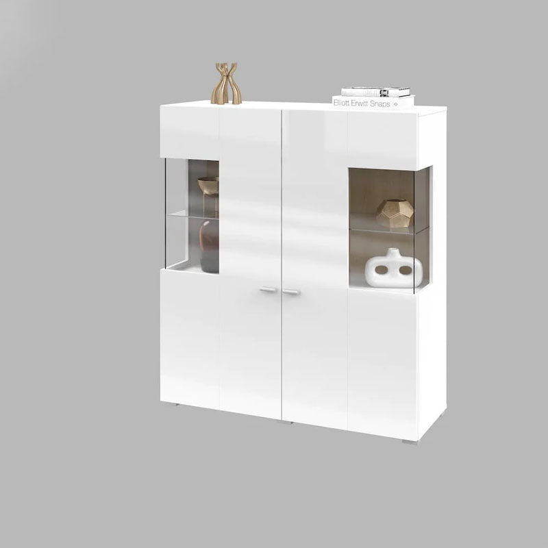 Coby Wooden 2 Door Display Cabinet in Oak Wotan & White Gloss