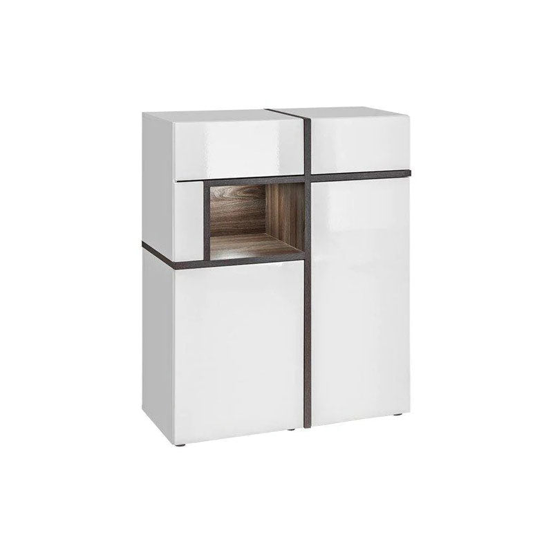 Cross Wooden 2 Door 2 Drawers Display Cabinet in White High Gloss - Furniture One Shop