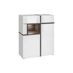 Cross Wooden 2 Door 2 Drawers Display Cabinet in White High Gloss - Furniture One Shop