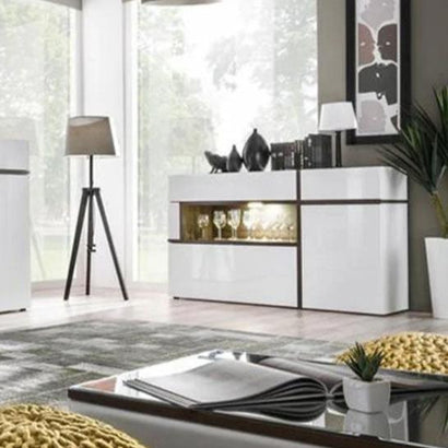 Cross Wooden 2 Door 4 Drawers Sideboard in White High Gloss - Furniture One Shop