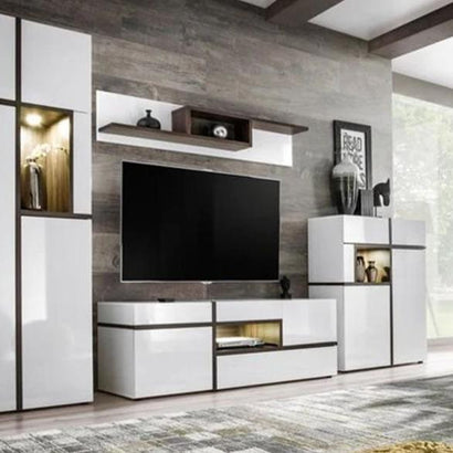 Cross Wooden Wall Shelf in White High Gloss - 160cm - Furniture One Shop