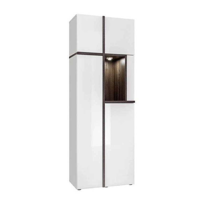 Cross Wooden Tall Display Cabinet in White High Gloss