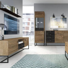 Dark Wooden Tall Display Cabinet in Oak Ribbeck - Furniture One Shop