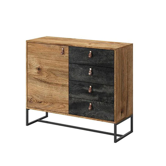 Dark Small Wooden 1 Door 4 Drawers Sideboard in Oak Ribbeck - Furniture One Shop