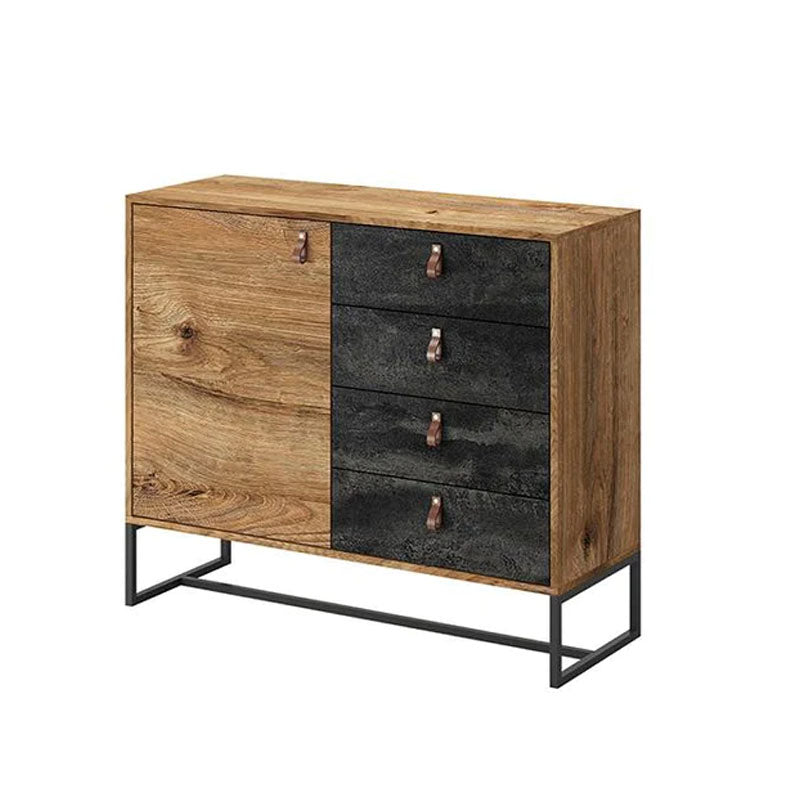 Dark Small Wooden 1 Door 4 Drawers Sideboard in Oak Ribbeck