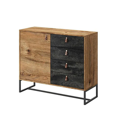 Dark Small Wooden 1 Door 4 Drawers Sideboard in Oak Ribbeck - Furniture One Shop