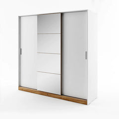 Dentro 3 Sliding Doors Wooden Wardrobe in Matt White 220cm - Furniture One Shop