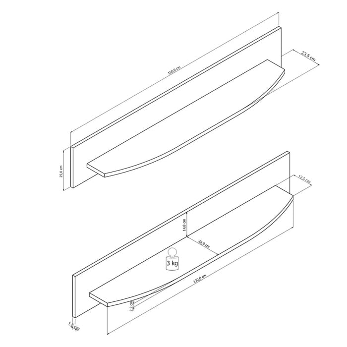 Dera Wooden Wall Shelf in Oak Artisan & Graphite  - 150cm