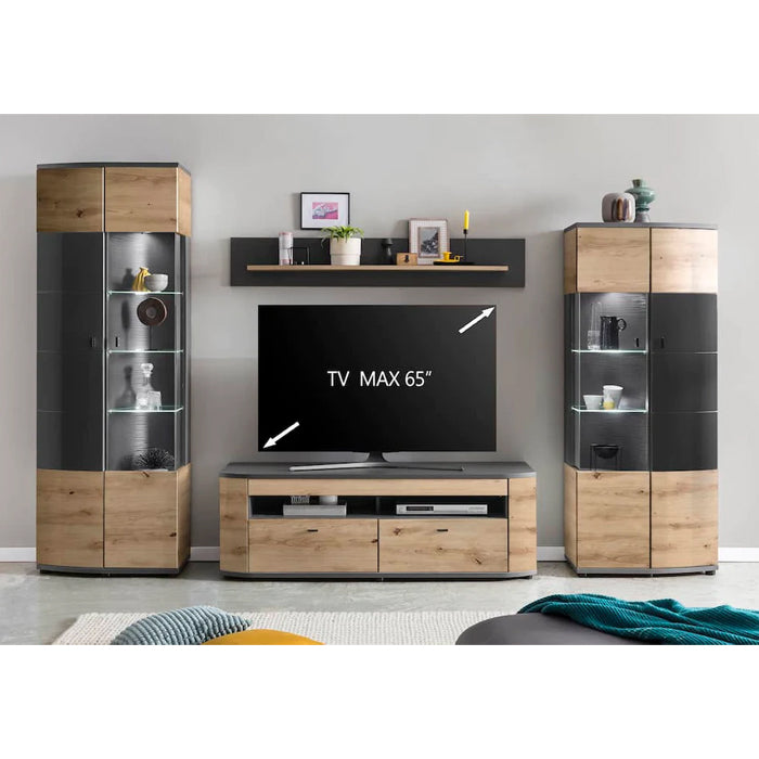 Dera Wooden Wall Shelf in Oak Artisan & Graphite  - 150cm - Furniture One Shop