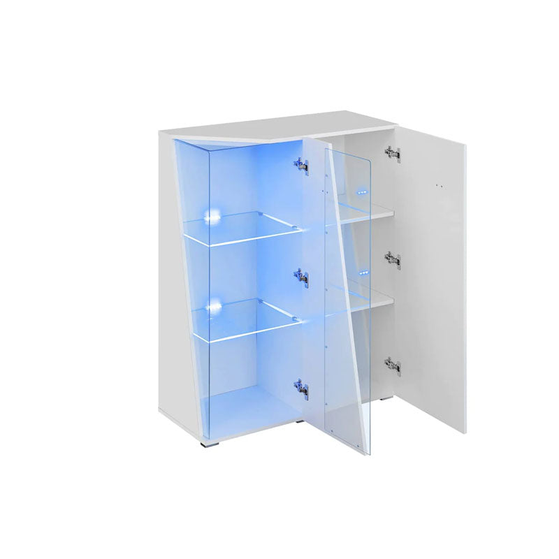EDGE Wooden 2 Door Display Cabinet in White High Gloss - Furniture One Shop