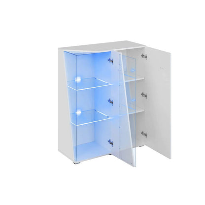 EDGE Wooden 2 Door Display Cabinet in White High Gloss - Furniture One Shop