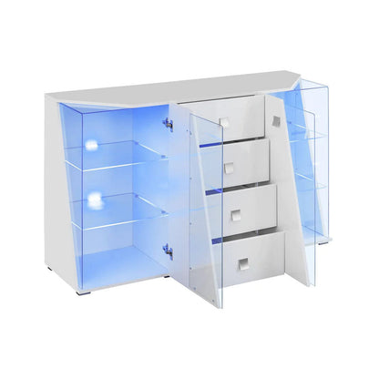 EDGE Wooden 2 Door 4 Drawers Sideboard in White High Gloss - Furniture One Shop