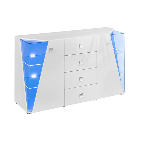 EDGE Wooden 2 Door 4 Drawers Sideboard in White High Gloss - Furniture One Shop