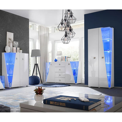 EDGE Wooden 2 Door 4 Drawers Sideboard in White High Gloss - Furniture One Shop