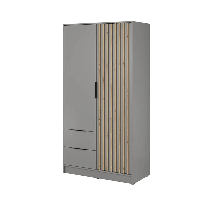 Bamberg Hinged Door Wooden Wardrobe with 2 Doors 2 Drawer in Grey & Lamella Artisan - Furniture One Shop