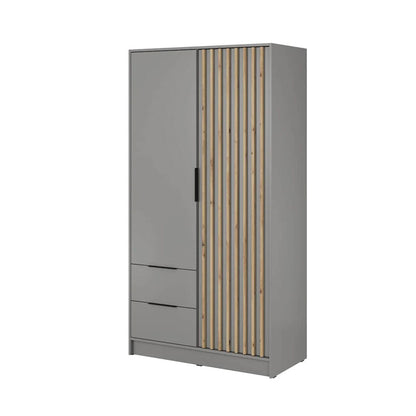 Bamberg Hinged Door Wooden Wardrobe with 2 Doors 2 Drawer in Grey & Lamella Artisan - Furniture One Shop