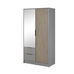 Bamberg Mirrored Hinged Door Wooden Wardrobe with 2 Doors 2 Drawer in Grey & Lamella Artisan - Furniture One Shop