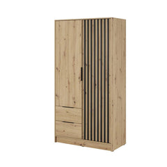 Bamberg Hinged Door Wooden Wardrobe with 2 Doors 2 Drawer in Oak Artisan & Lamella Black - Furniture One Shop
