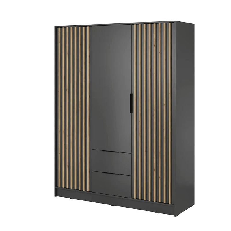 Bamberg Hinged Door Wooden Wardrobe with 3 Doors 2 Drawer in Graphite & Lamela Artisan - Furniture One Shop