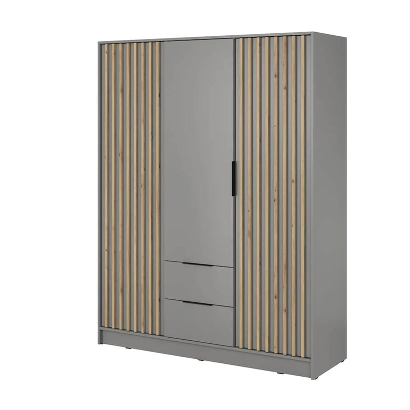 Bamberg Hinged Door Wooden Wardrobe with 3 Doors 2 Drawer in Grey & Lamella Artisan - Furniture One Shop