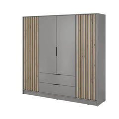 Bamberg Hinged Door Wooden Wardrobe with 4 Doors 2 Drawer in Grey & Lamella Artisan - Furniture One Shop
