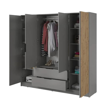 Bamberg Hinged Door Wooden Wardrobe with 4 Doors 2 Drawer in Grey & Lamella Artisan - Furniture One Shop