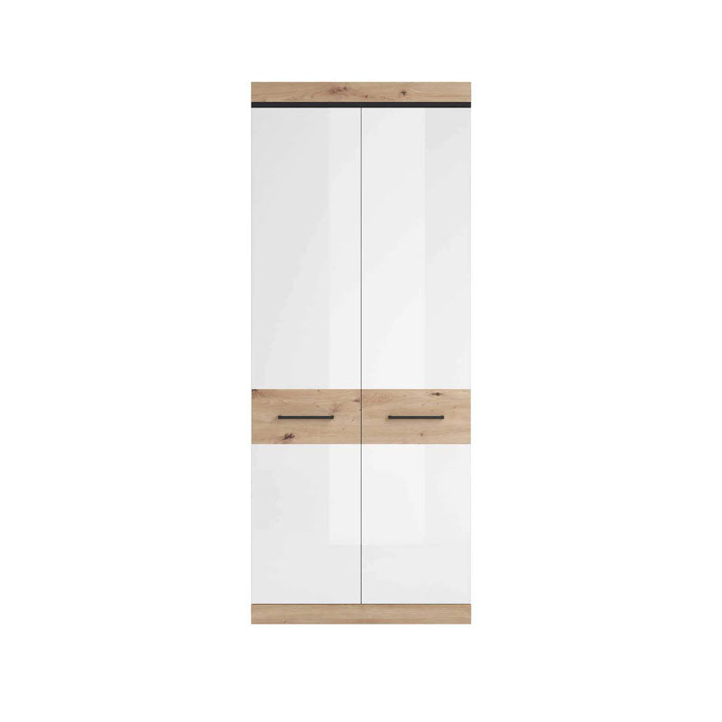 Nelly Wooden Wardrobe with 2 Door in Oak Artisan and White High Gloss - Furniture One Shop