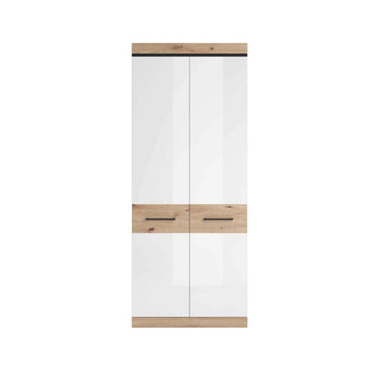 Nelly Wooden Wardrobe with 2 Door in Oak Artisan and White High Gloss - Furniture One Shop
