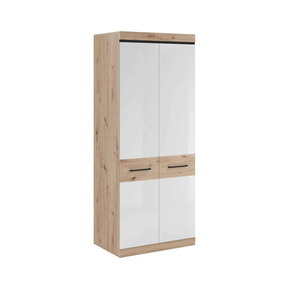 Nelly Wooden Wardrobe with 2 Door in Oak Artisan and White High Gloss - Furniture One Shop