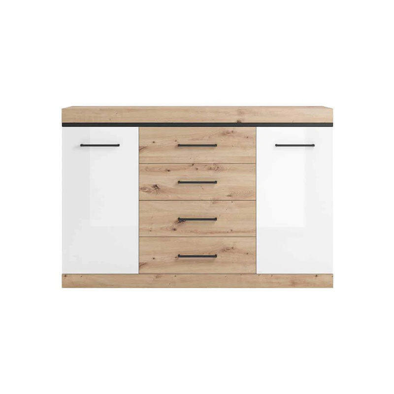 Nelly Wooden 2 Door 4 Drawers Sideboard in Oak Artisan and White High Gloss - Furniture One Shop