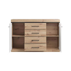 Nelly Wooden 2 Door 4 Drawers Sideboard in Oak Artisan and White High Gloss - Furniture One Shop