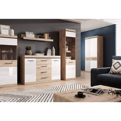 Nelly Wooden Coffee Table in Oak Artisan and White High Gloss - Furniture One Shop