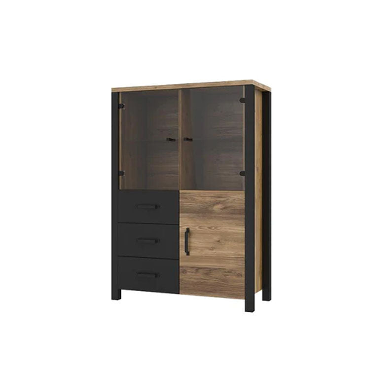 Olin Wooden 3 Door 3 Drawers Display Cabinet in Appenzeller Fichte Oak