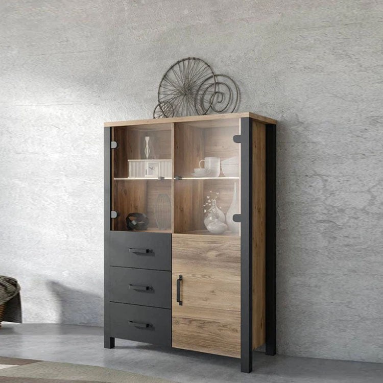 Olin Wooden 3 Door 3 Drawers Display Cabinet in Appenzeller Fichte Oak